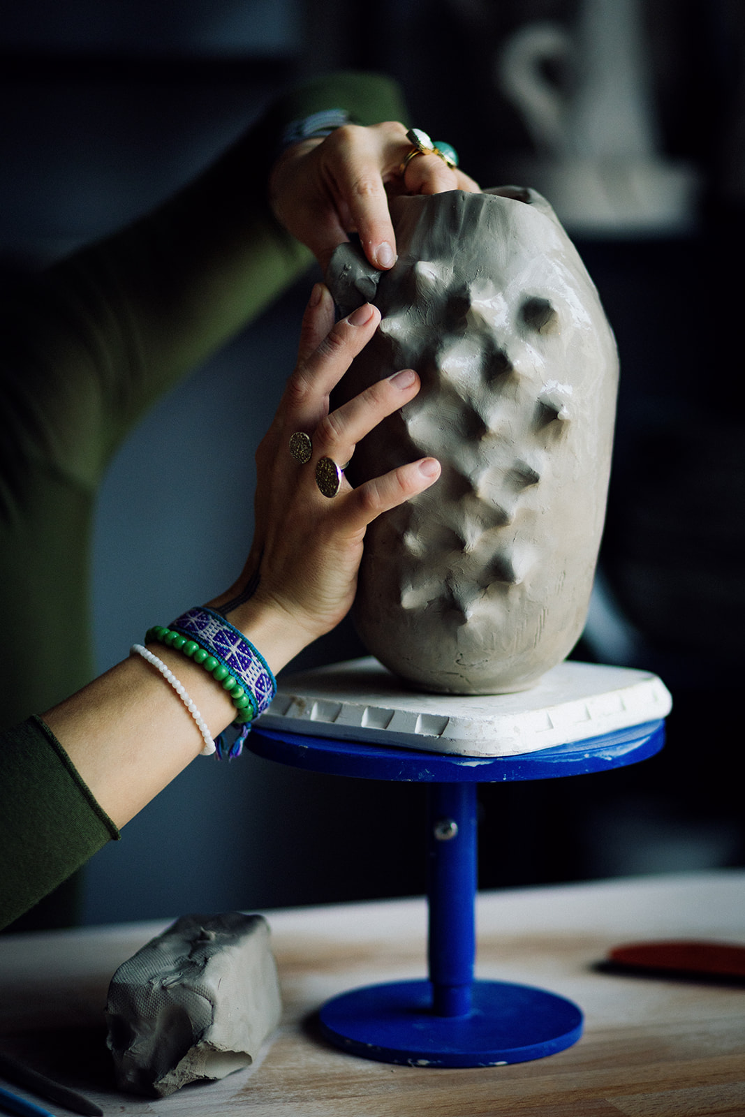 Pressing texture into a hand-built vessel